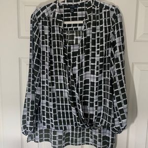 Alfani Womens Plus Sz Chiffon Printed Blouse Surplice High-Low Green Block Grids